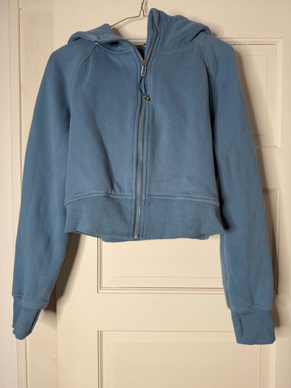 Trendy Queen Light Blue Zip-Up Hooded Sweatshirt Cropped